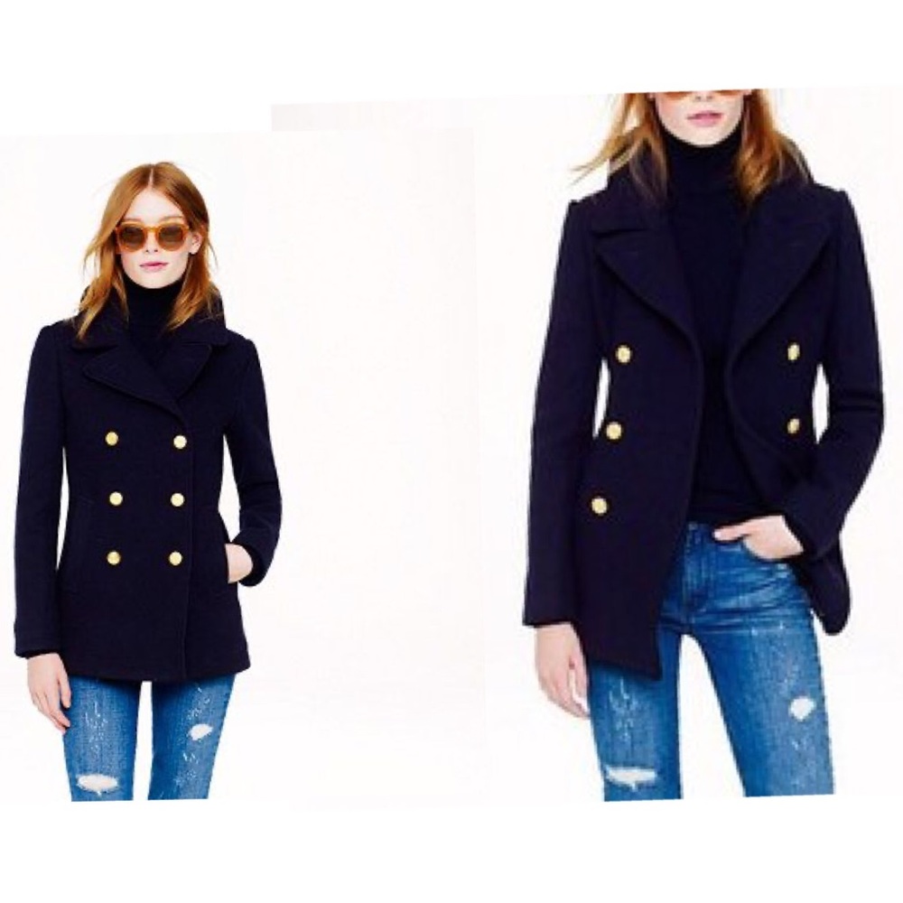 j. crew navy double breasted short coat